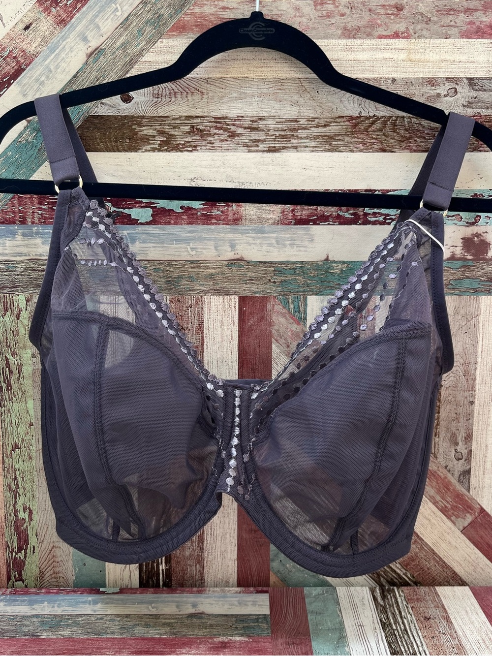 Elomi Matilda Side Support Plunge Bra NWT Plum Underwire Sheer 3 Part Cups 36M